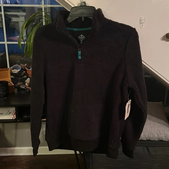 Black St John’s Bay Sherpa Quarter Zip Sweater - Picture 1 of 5